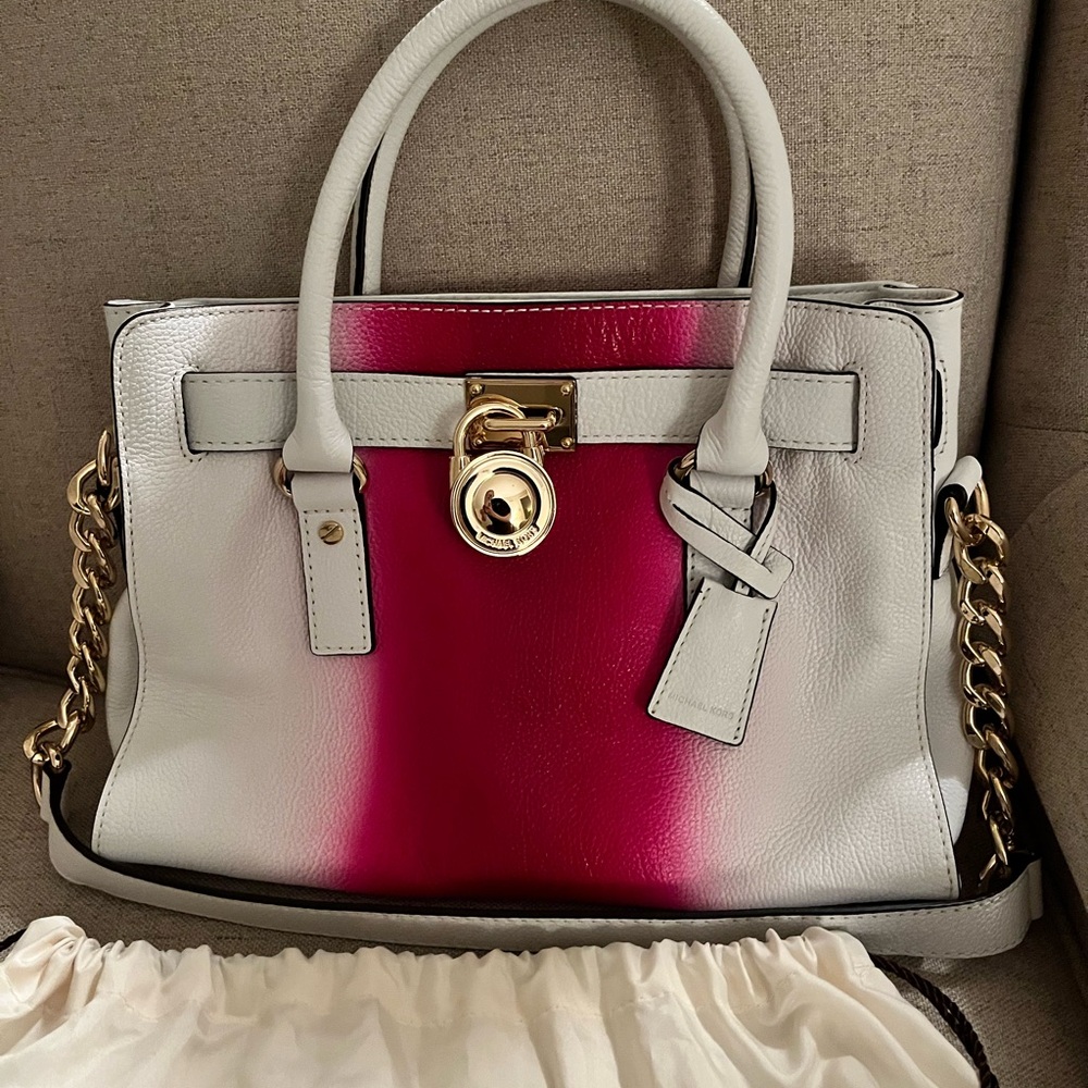 Michael Kors Pink and White Hamilton Spray purse